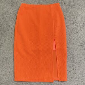 ASTR Textured Midi skirt slit Womens Small Flourescent Orange 80's Stretch